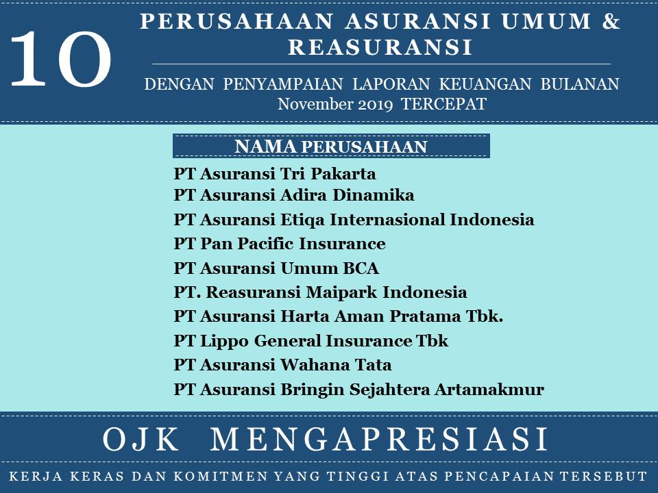 Perusahaan Asuransi Jiwa Asuransi Umum Dan Reasuransi Dengan Penyampaian Laporan Keuangan Bulanan Periode November 2019 Tercepat